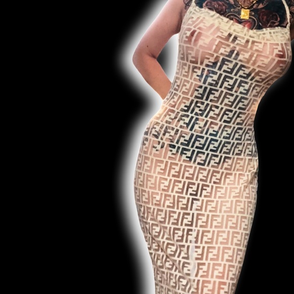 Vintage Fendi Monogram Logo FF Zucca Dress (nude) Sheer Nylon Lace - Picture 17 of 17